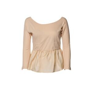 Carven Pleated Peplum Three Quarter Sleeve Top in light Peach Pink